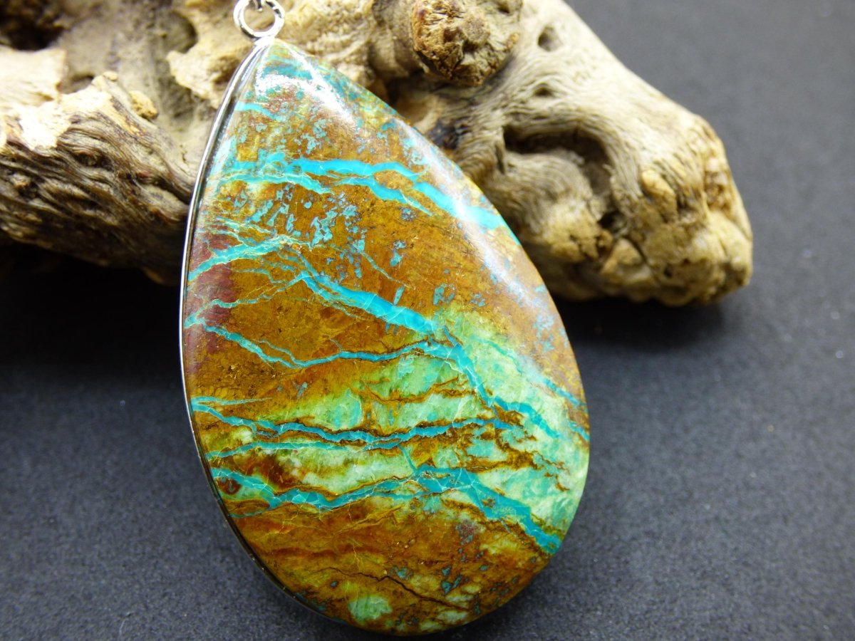 Chrysocoll AAA - Edelstein Kette 925 Silber Natur blau grün Schutz Rarität Heilstein Kristall Mann Frau Er Sie Geschenk Freund Bruder - Art of Nature Berlin