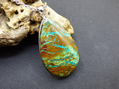 Chrysocoll AAA - Edelstein Kette 925 Silber Natur blau grün Schutz Rarität Heilstein Kristall Mann Frau Er Sie Geschenk Freund Bruder - Art of Nature Berlin
