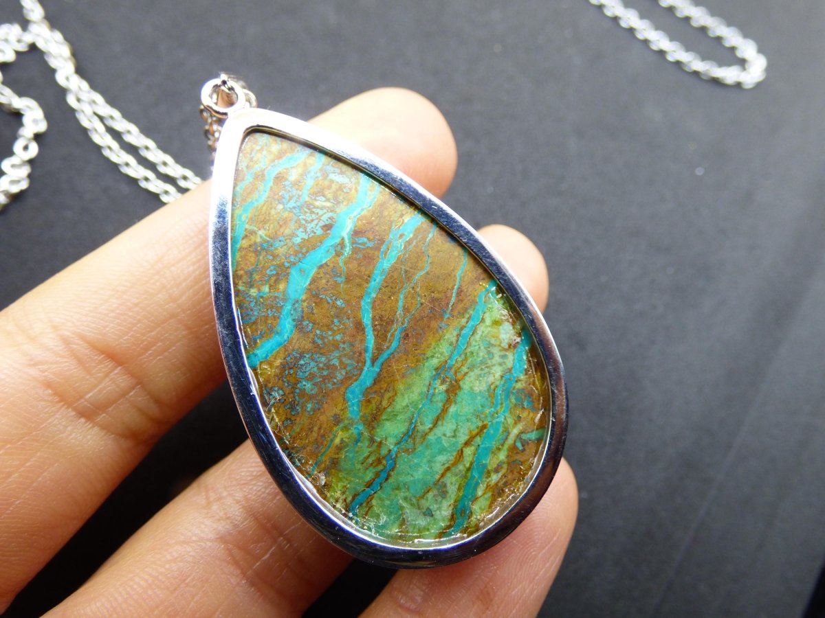 Chrysocoll AAA - Edelstein Kette 925 Silber Natur blau grün Schutz Rarität Heilstein Kristall Mann Frau Er Sie Geschenk Freund Bruder - Art of Nature Berlin