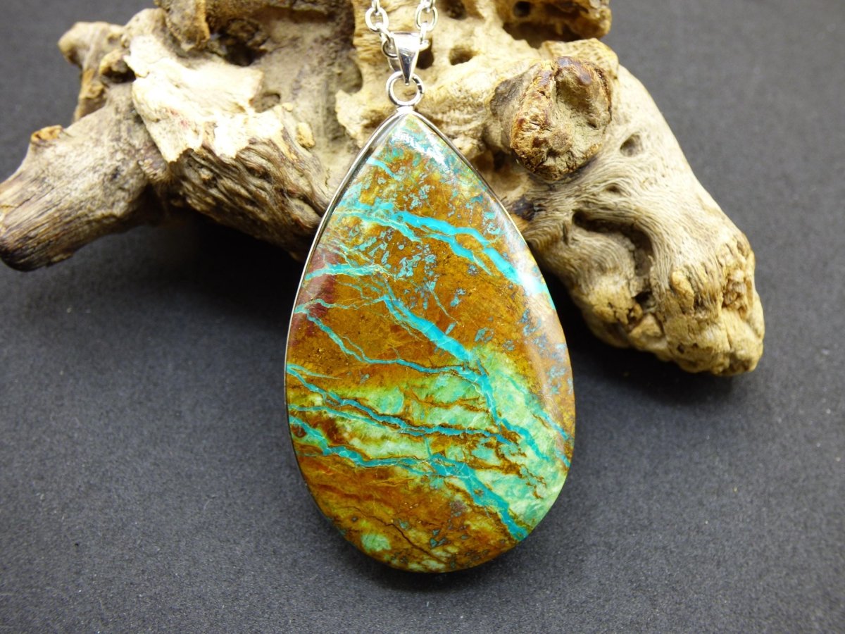 Chrysocoll AAA - Edelstein Kette 925 Silber Natur blau grün Schutz Rarität Heilstein Kristall Mann Frau Er Sie Geschenk Freund Bruder - Art of Nature Berlin