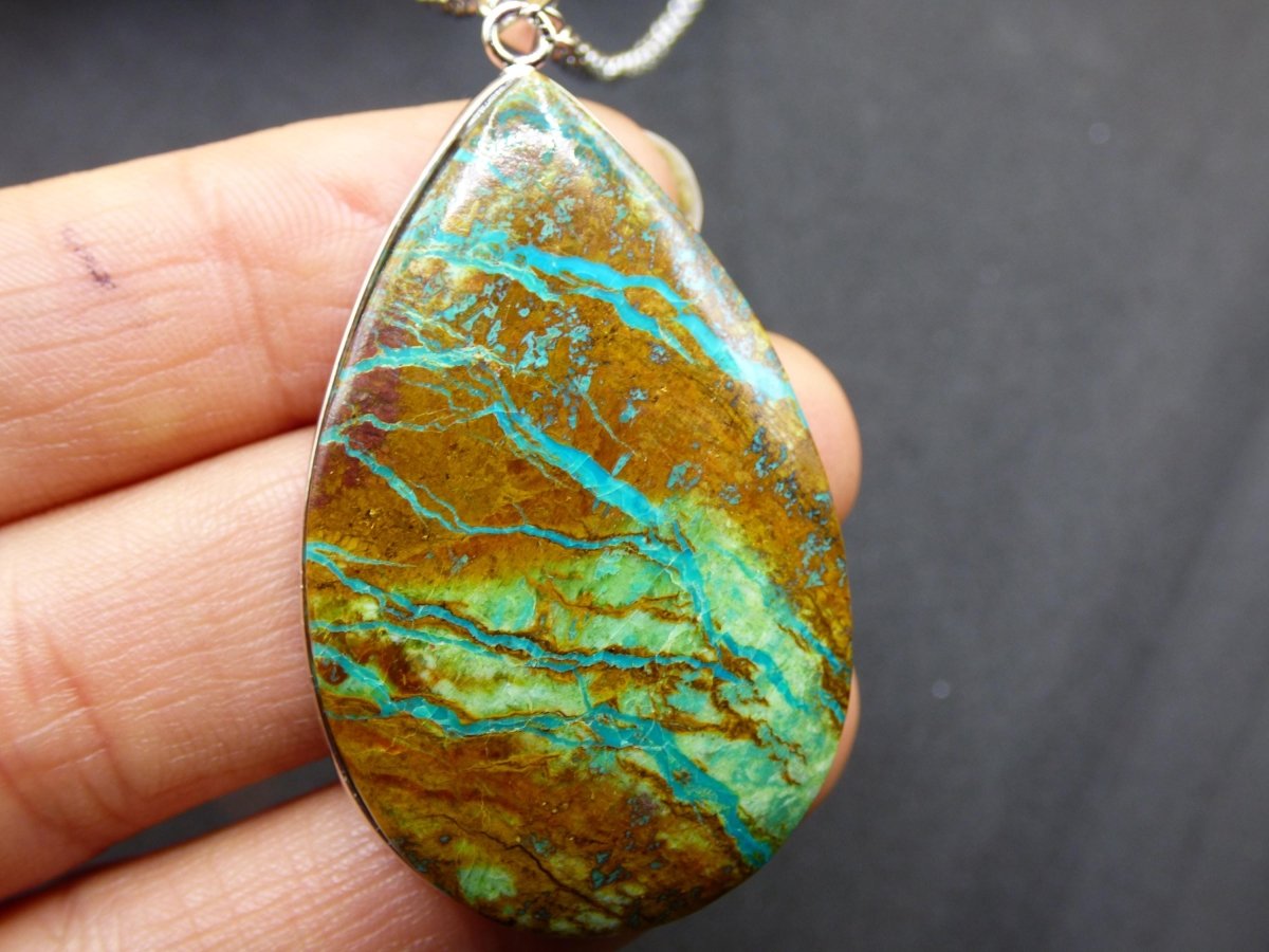 Chrysocoll AAA - Edelstein Kette 925 Silber Natur blau grün Schutz Rarität Heilstein Kristall Mann Frau Er Sie Geschenk Freund Bruder - Art of Nature Berlin