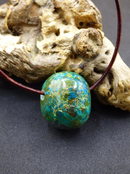 Chrysocoll Chrysokoll Chrysocolla Edelstein Kette blau Natur HIPPIE GOA Boho Ethno Heilstein Kristalle Schmuck Anhänger Mann Frau Geschenk - Art of Nature Berlin