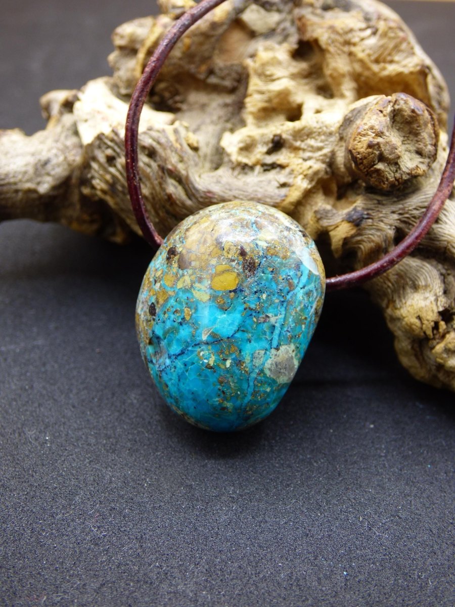 Chrysocoll Chrysokoll Chrysocolla Edelstein Kette blau Natur HIPPIE GOA Boho Ethno Heilstein Kristalle Schmuck Anhänger Mann Frau Geschenk - Art of Nature Berlin