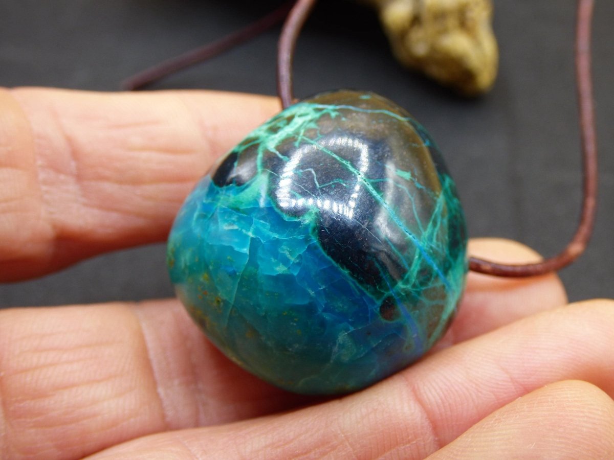 Chrysocoll Chrysokoll Chrysocolla Edelstein Kette blau Natur HIPPIE GOA Boho Ethno Heilstein Kristalle Schmuck Anhänger Mann Frau Geschenk - Art of Nature Berlin