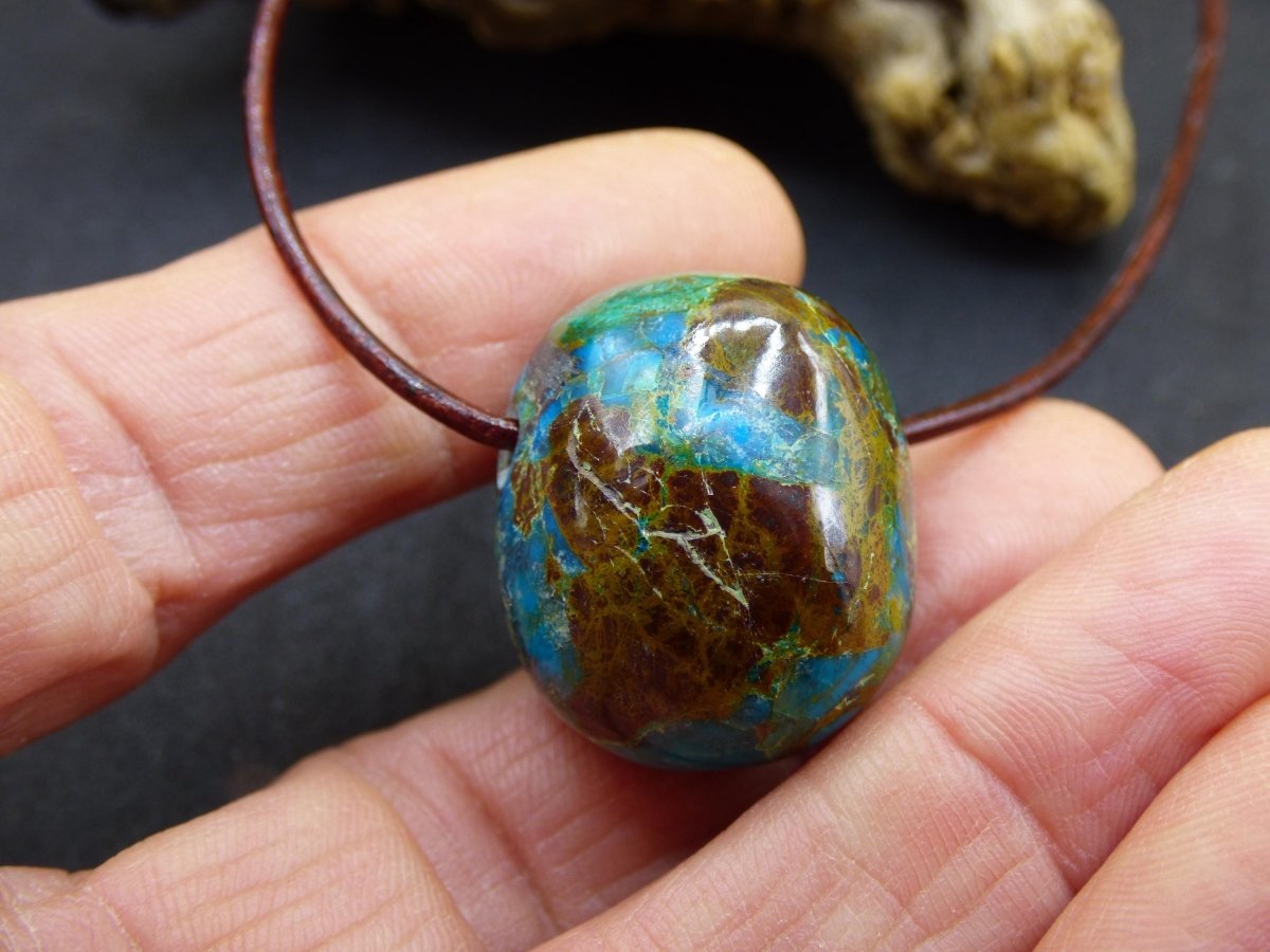 Chrysocoll Chrysokoll Chrysocolla Edelstein Kette blau Natur HIPPIE GOA Boho Ethno Heilstein Kristalle Schmuck Anhänger Mann Frau Geschenk - Art of Nature Berlin