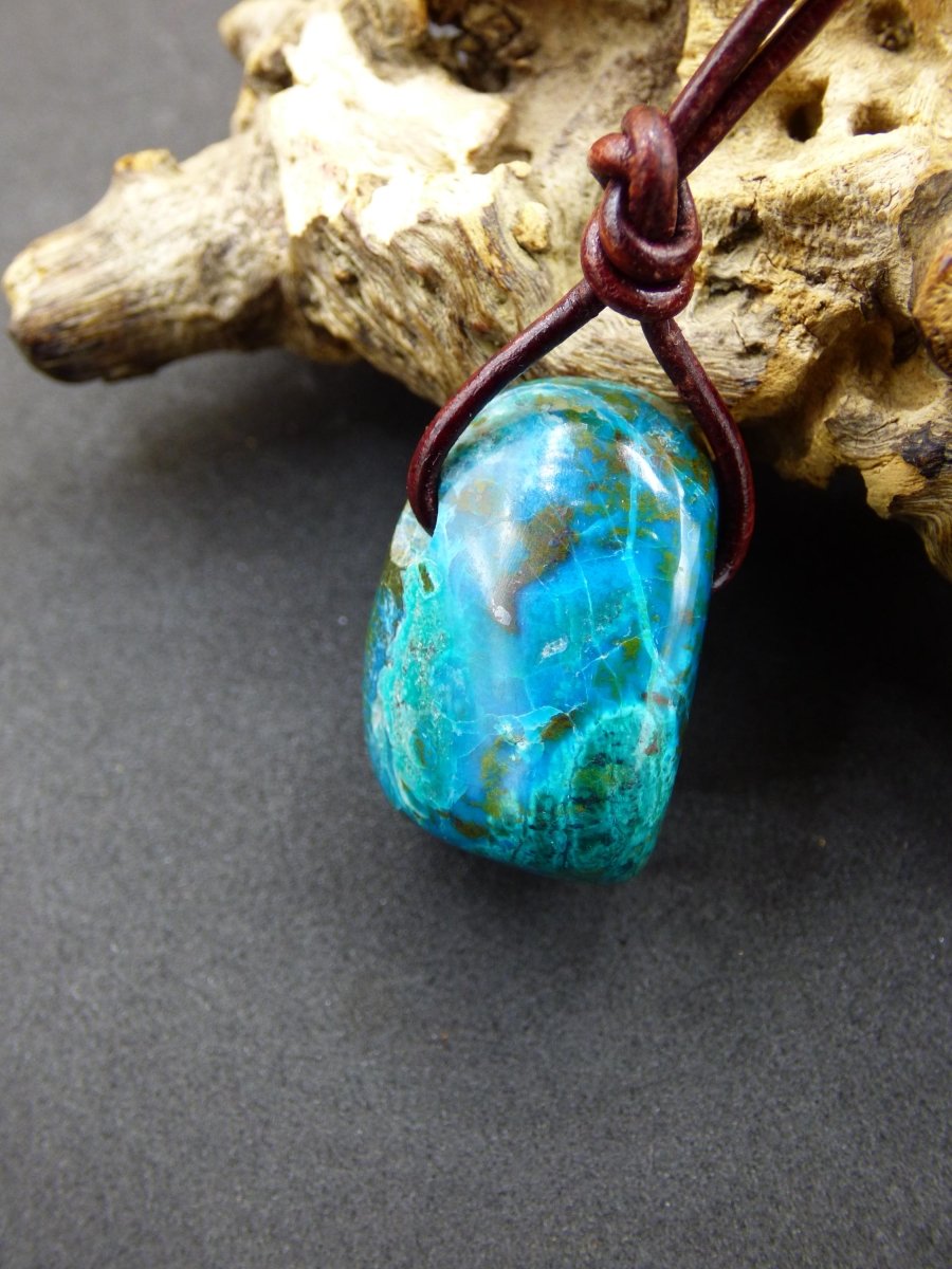 Chrysocoll Chrysokoll Chrysocolla Edelstein Kette blau Natur HIPPIE GOA Boho Ethno Heilstein Kristalle Schmuck Anhänger Mann Frau Geschenk - Art of Nature Berlin