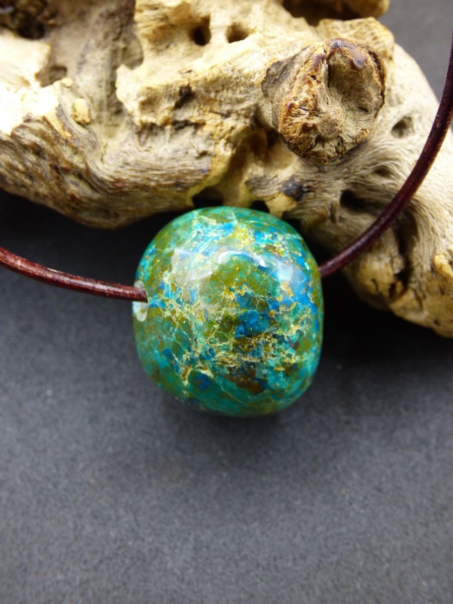 Chrysocoll Chrysokoll Chrysocolla Edelstein Kette blau Natur HIPPIE GOA Boho Ethno Heilstein Kristalle Schmuck Anhänger Mann Frau Geschenk - Art of Nature Berlin