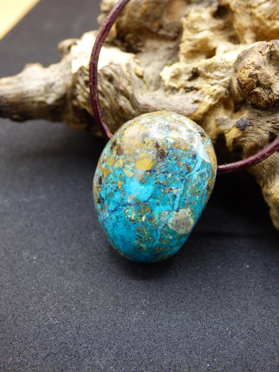 Chrysocoll Chrysokoll Chrysocolla Edelstein Kette blau Natur HIPPIE GOA Boho Ethno Heilstein Kristalle Schmuck Anhänger Mann Frau Geschenk - Art of Nature Berlin