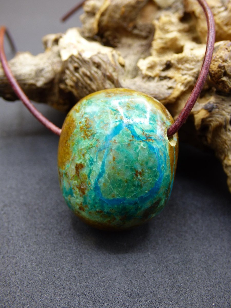 Chrysocoll Chrysokoll Chrysocolla Edelstein Kette blau Natur HIPPIE GOA Boho Ethno Heilstein Kristalle Schmuck Anhänger Mann Frau Geschenk - Art of Nature Berlin