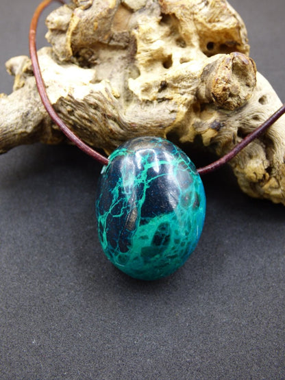 Chrysocoll Chrysokoll Chrysocolla Edelstein Kette blau Natur HIPPIE GOA Boho Ethno Heilstein Kristalle Schmuck Anhänger Mann Frau Geschenk - Art of Nature Berlin