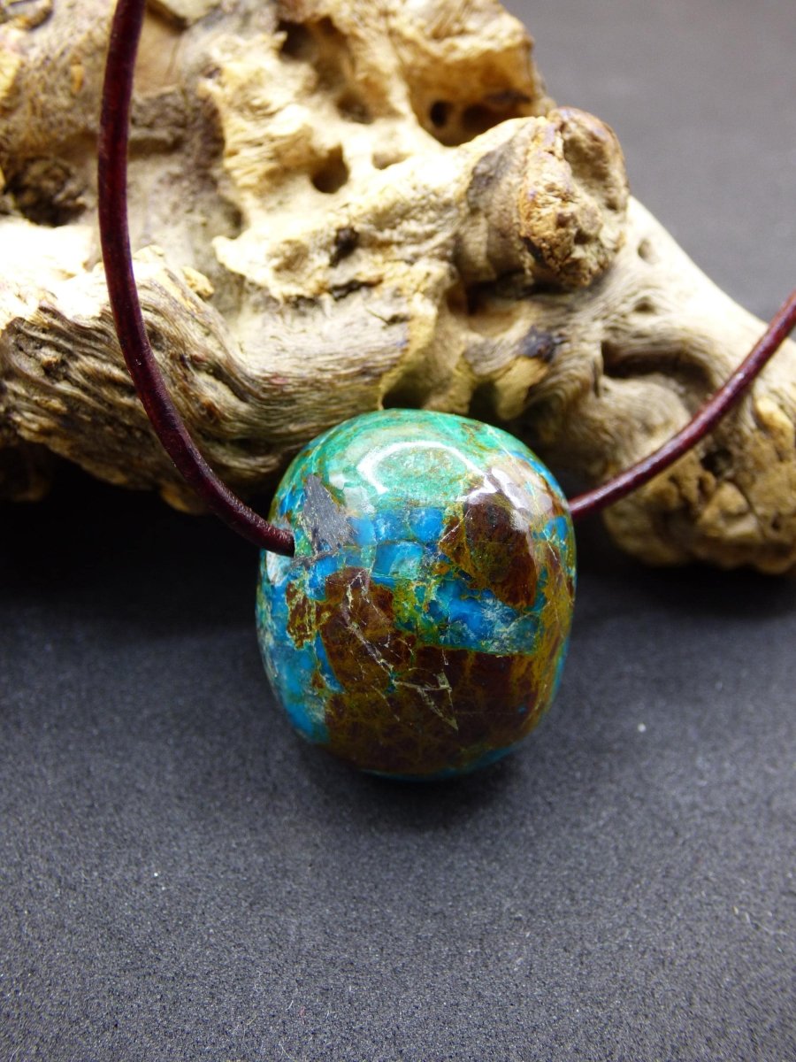 Chrysocoll Chrysokoll Chrysocolla Edelstein Kette blau Natur HIPPIE GOA Boho Ethno Heilstein Kristalle Schmuck Anhänger Mann Frau Geschenk - Art of Nature Berlin