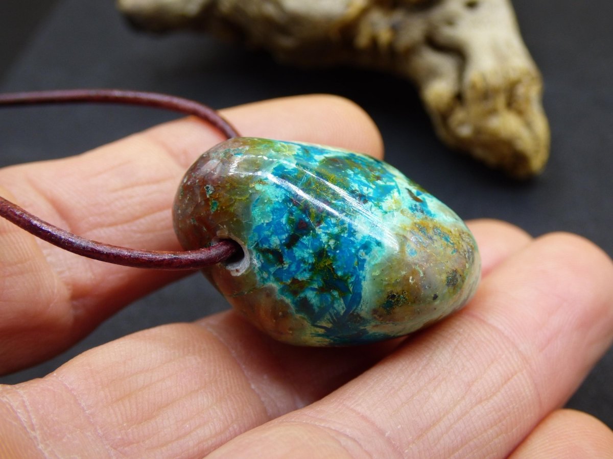 Chrysocoll Chrysokoll Chrysocolla Edelstein Kette blau Natur HIPPIE GOA Boho Ethno Heilstein Kristalle Schmuck Anhänger Mann Frau Geschenk - Art of Nature Berlin