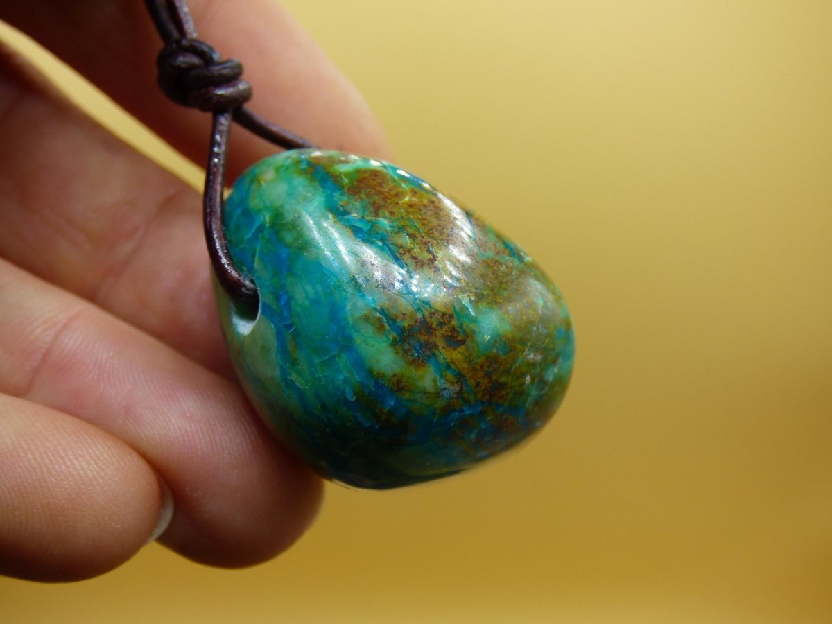 Chrysocoll Chrysokoll Chrysocolla Edelstein Kette blau Natur HIPPIE GOA Boho Ethno Heilstein Kristalle Schmuck Anhänger Mann Frau Geschenk - Art of Nature Berlin