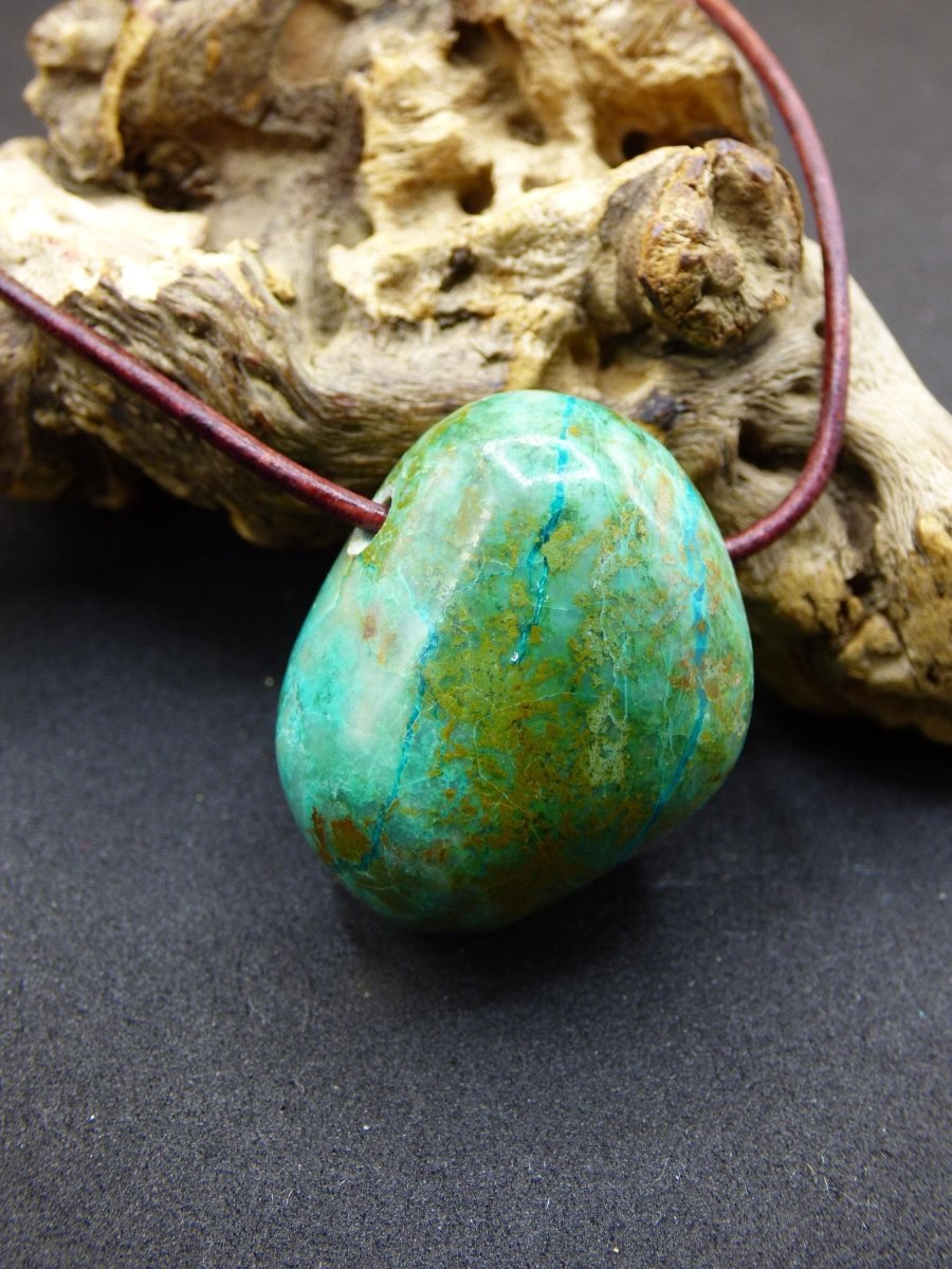 Chrysocoll Chrysokoll Chrysocolla Edelstein Kette blau Natur HIPPIE GOA Boho Ethno Heilstein Kristalle Schmuck Anhänger Mann Frau Geschenk - Art of Nature Berlin