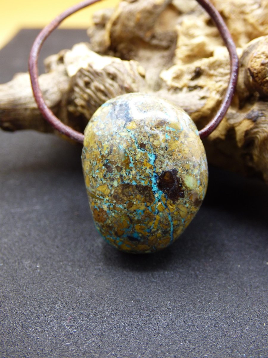 Chrysocoll Chrysokoll Chrysocolla Edelstein Kette blau Natur HIPPIE GOA Boho Ethno Heilstein Kristalle Schmuck Anhänger Mann Frau Geschenk - Art of Nature Berlin
