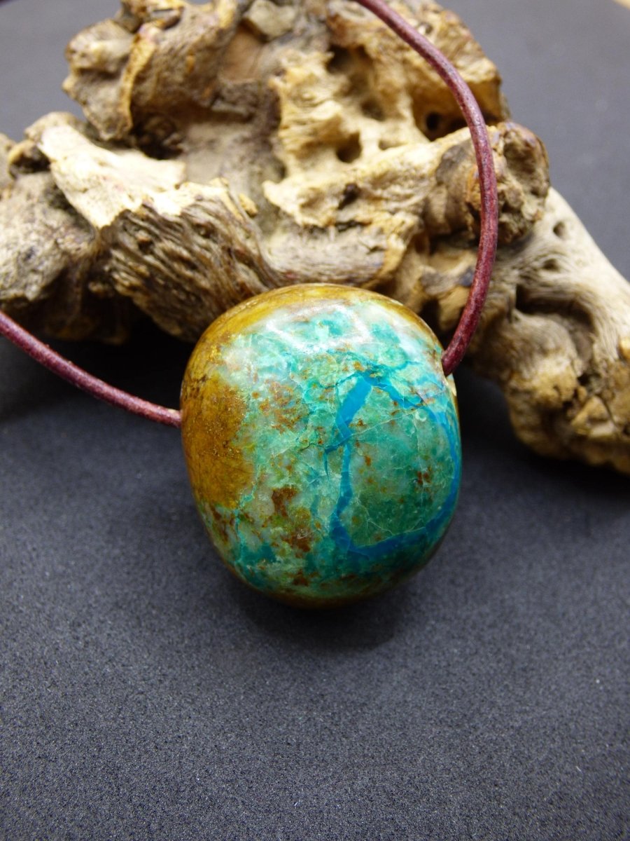 Chrysocoll Chrysokoll Chrysocolla Edelstein Kette blau Natur HIPPIE GOA Boho Ethno Heilstein Kristalle Schmuck Anhänger Mann Frau Geschenk - Art of Nature Berlin