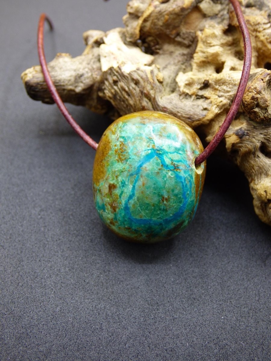 Chrysocoll Chrysokoll Chrysocolla Edelstein Kette blau Natur HIPPIE GOA Boho Ethno Heilstein Kristalle Schmuck Anhänger Mann Frau Geschenk - Art of Nature Berlin