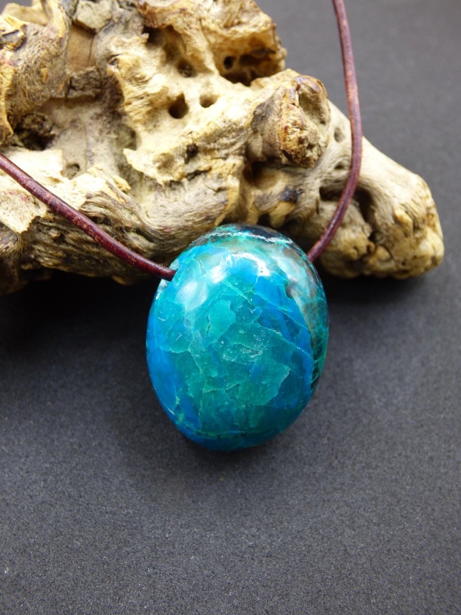 Chrysocoll Chrysokoll Chrysocolla Edelstein Kette blau Natur HIPPIE GOA Boho Ethno Heilstein Kristalle Schmuck Anhänger Mann Frau Geschenk - Art of Nature Berlin