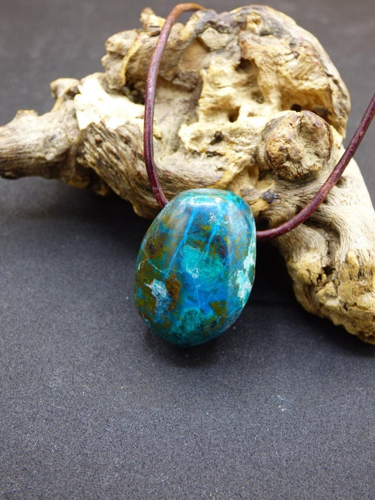 Chrysocoll Chrysokoll Chrysocolla Edelstein Kette blau Natur HIPPIE GOA Boho Ethno Heilstein Kristalle Schmuck Anhänger Mann Frau Geschenk - Art of Nature Berlin