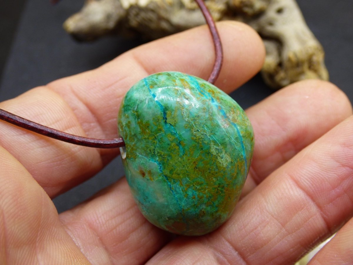 Chrysocoll Chrysokoll Chrysocolla Edelstein Kette blau Natur HIPPIE GOA Boho Ethno Heilstein Kristalle Schmuck Anhänger Mann Frau Geschenk - Art of Nature Berlin