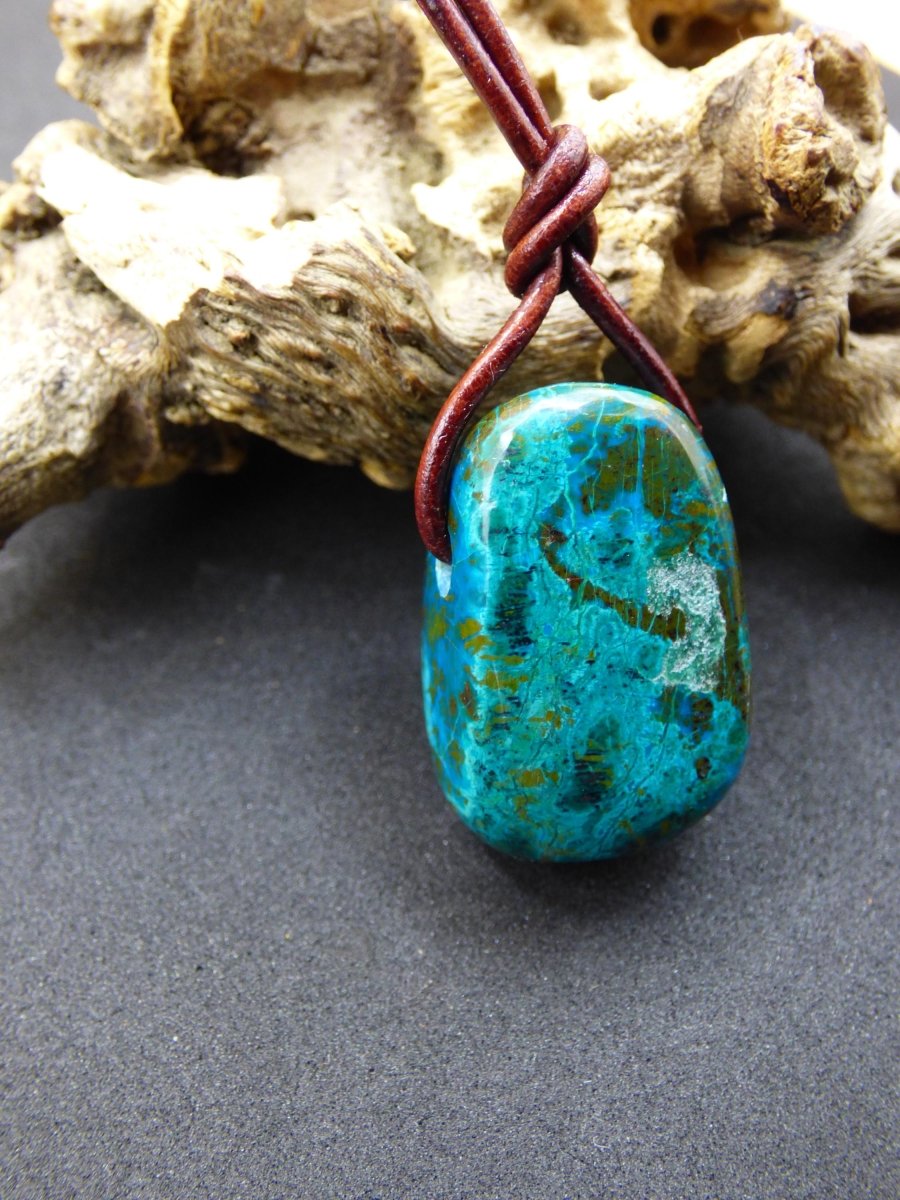 Chrysocoll Chrysokoll Chrysocolla Edelstein Kette blau Natur HIPPIE GOA Boho Ethno Heilstein Kristalle Schmuck Anhänger Mann Frau Geschenk - Art of Nature Berlin