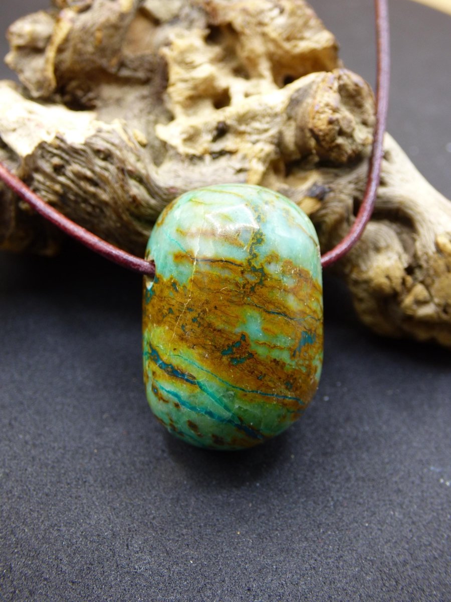 Chrysocoll Chrysokoll Chrysocolla Edelstein Kette blau Natur HIPPIE GOA Boho Ethno Heilstein Kristalle Schmuck Anhänger Mann Frau Geschenk - Art of Nature Berlin
