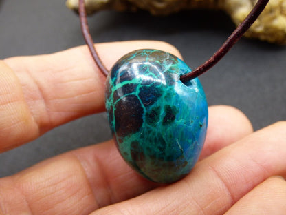 Chrysocoll Chrysokoll Chrysocolla Edelstein Kette blau Natur HIPPIE GOA Boho Ethno Heilstein Kristalle Schmuck Anhänger Mann Frau Geschenk - Art of Nature Berlin