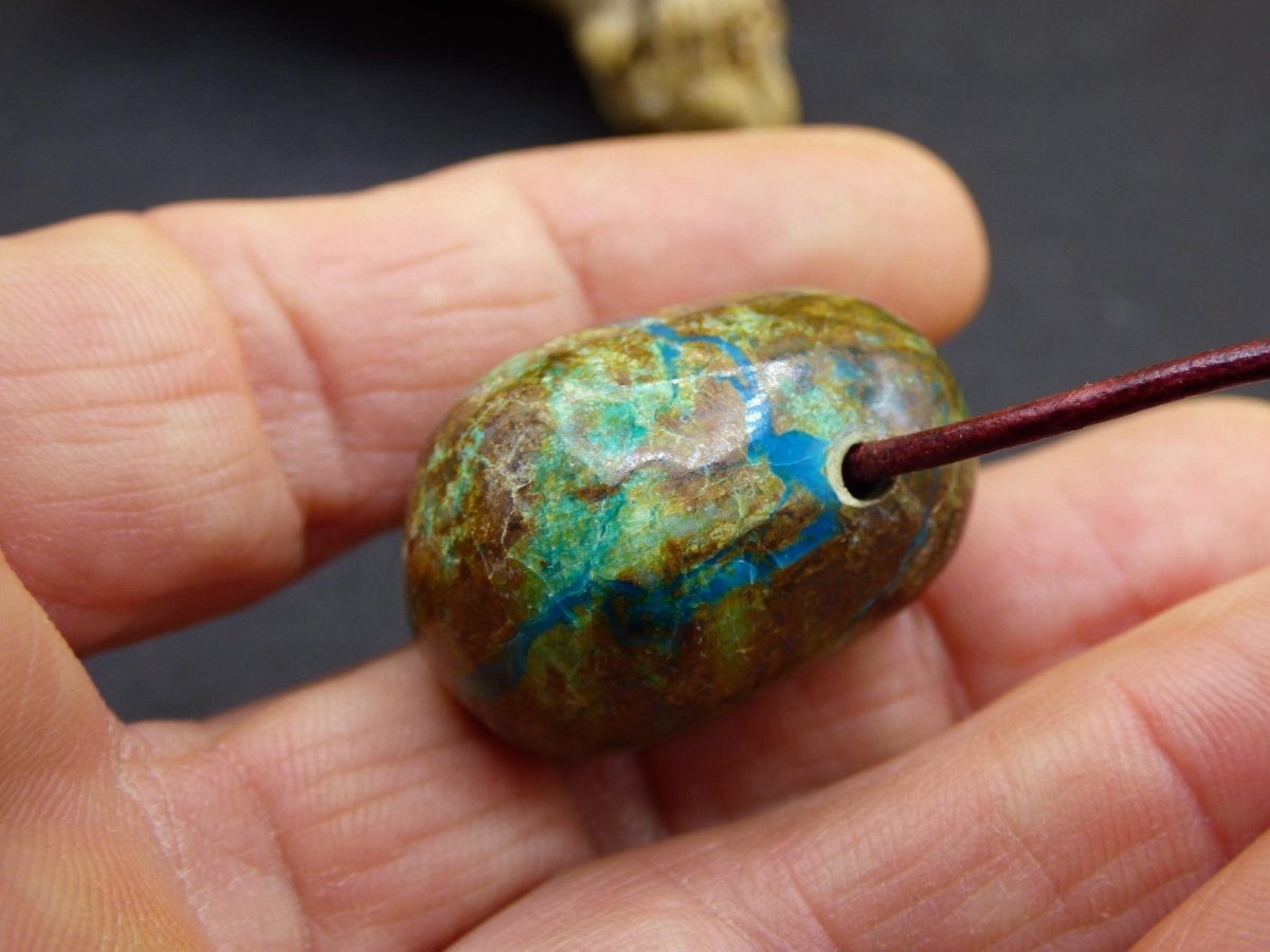 Chrysocoll Chrysokoll Chrysocolla Edelstein Kette blau Natur HIPPIE GOA Boho Ethno Heilstein Kristalle Schmuck Anhänger Mann Frau Geschenk - Art of Nature Berlin