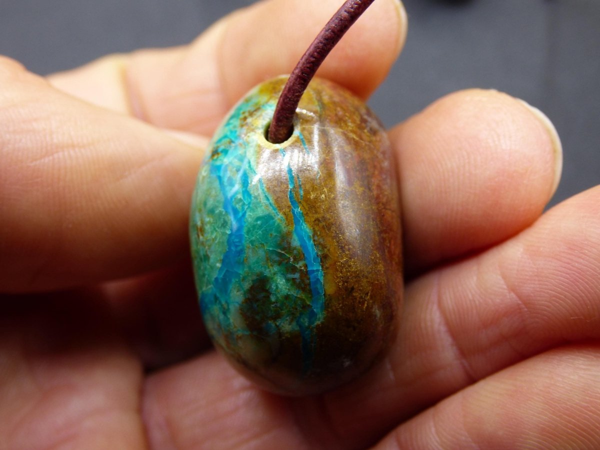 Chrysocoll Chrysokoll Chrysocolla Edelstein Kette blau Natur HIPPIE GOA Boho Ethno Heilstein Kristalle Schmuck Anhänger Mann Frau Geschenk - Art of Nature Berlin