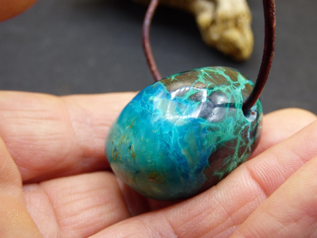 Chrysocoll Chrysokoll Chrysocolla Edelstein Kette blau Natur HIPPIE GOA Boho Ethno Heilstein Kristalle Schmuck Anhänger Mann Frau Geschenk - Art of Nature Berlin