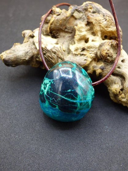 Chrysocoll Chrysokoll Chrysocolla Edelstein Kette blau Natur HIPPIE GOA Boho Ethno Heilstein Kristalle Schmuck Anhänger Mann Frau Geschenk - Art of Nature Berlin