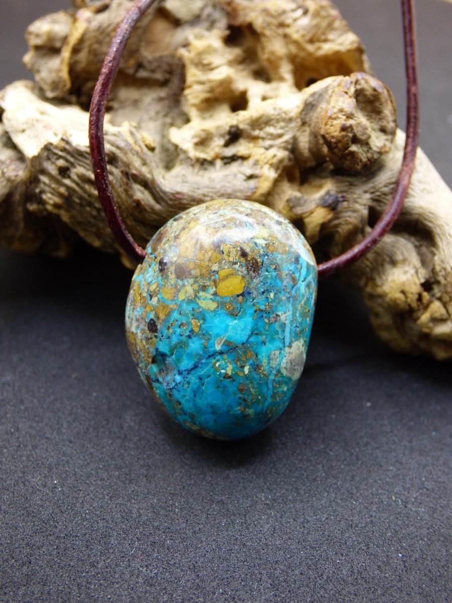 Chrysocoll Chrysokoll Chrysocolla Edelstein Kette blau Natur HIPPIE GOA Boho Ethno Heilstein Kristalle Schmuck Anhänger Mann Frau Geschenk - Art of Nature Berlin