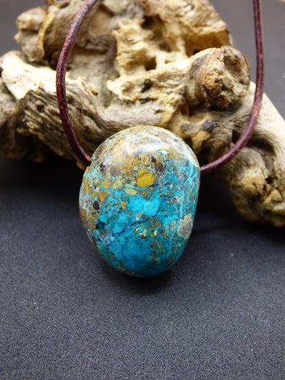 Chrysocoll Chrysokoll Chrysocolla Edelstein Kette blau Natur HIPPIE GOA Boho Ethno Heilstein Kristalle Schmuck Anhänger Mann Frau Geschenk - Art of Nature Berlin