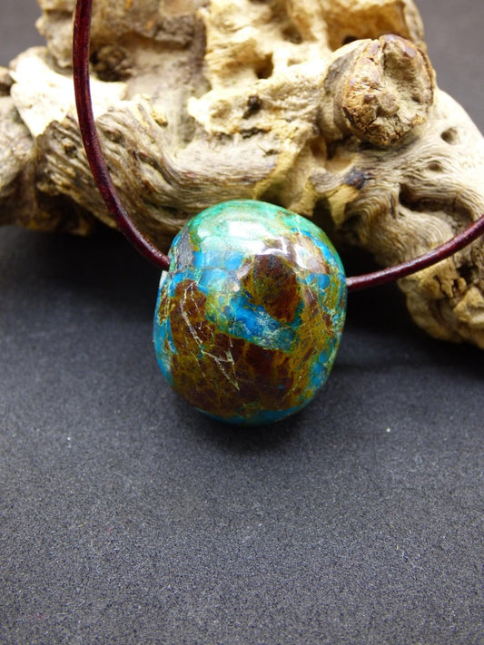 Chrysocoll Chrysokoll Chrysocolla Edelstein Kette blau Natur HIPPIE GOA Boho Ethno Heilstein Kristalle Schmuck Anhänger Mann Frau Geschenk - Art of Nature Berlin