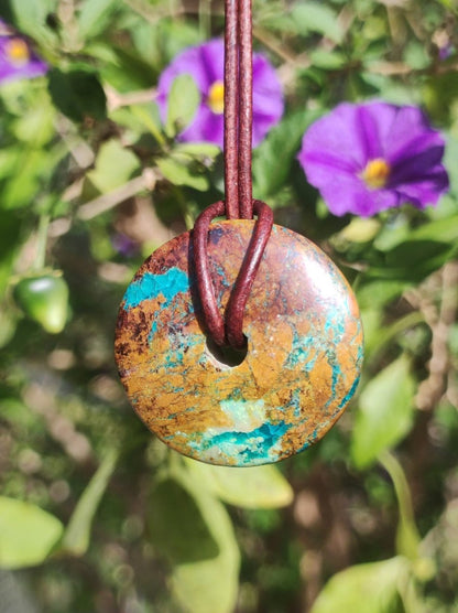 Chrysocoll Chrysokolla Donut 30mm Edelstein Kette Heilstein Schutzsymbol Mann Frau Glück HIPPIE GOA Boho Tibet Ethno Natur Rarität Geschenk - Art of Nature Berlin