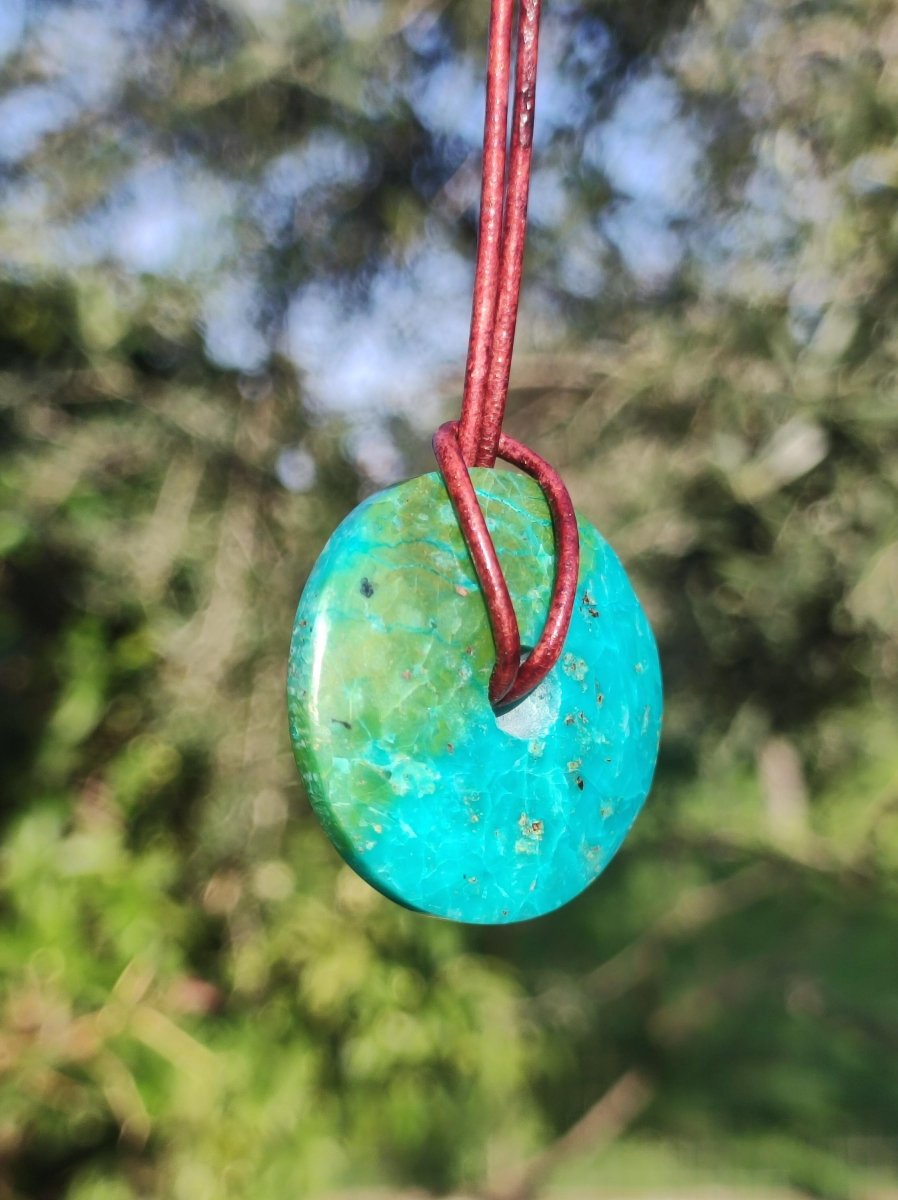 Chrysocoll Chrysokolla Donut 30mm Edelstein Kette Heilstein Schutzsymbol Mann Frau Glück HIPPIE GOA Boho Tibet Ethno Natur Rarität Geschenk - Art of Nature Berlin