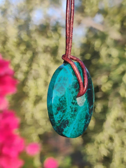 Chrysocoll Chrysokolla Donut 30mm Edelstein Kette Heilstein Schutzsymbol Mann Frau Glück HIPPIE GOA Boho Tibet Ethno Natur Rarität Geschenk - Art of Nature Berlin