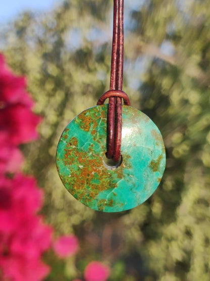 Chrysocoll Chrysokolla Donut 30mm Edelstein Kette Heilstein Schutzsymbol Mann Frau Glück HIPPIE GOA Boho Tibet Ethno Natur Rarität Geschenk - Art of Nature Berlin