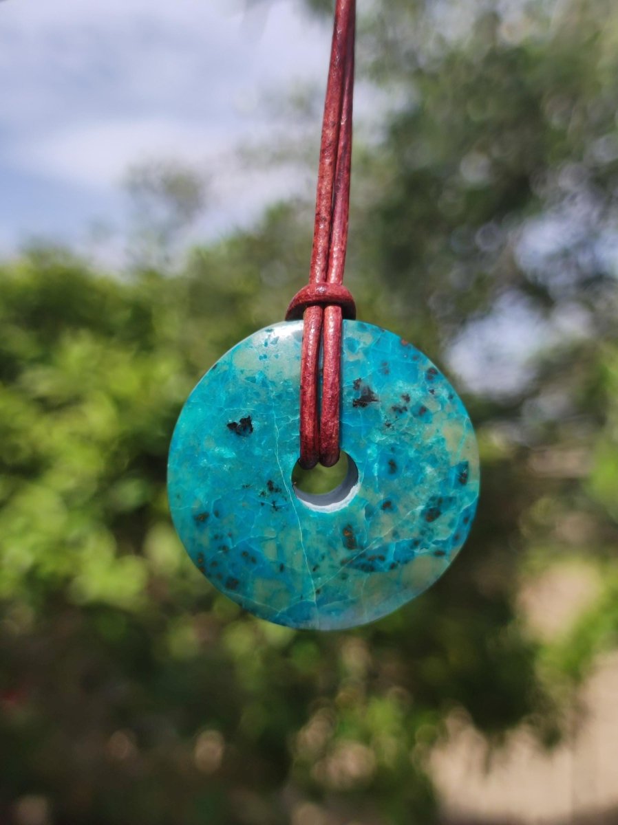 Chrysocoll Chrysokolla Donut 30mm Edelstein Kette Heilstein Schutzsymbol Mann Frau Glück HIPPIE GOA Boho Tibet Ethno Natur Rarität Geschenk - Art of Nature Berlin