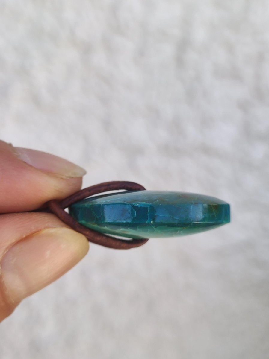 Chrysocoll Chrysokolla Donut 30mm Edelstein Kette Heilstein Schutzsymbol Mann Frau Glück HIPPIE GOA Boho Tibet Ethno Natur Rarität Geschenk - Art of Nature Berlin