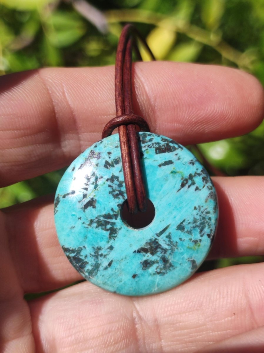 Chrysocoll Chrysokolla Donut 30mm Edelstein Kette Heilstein Schutzsymbol Mann Frau Glück HIPPIE GOA Boho Tibet Ethno Natur Rarität Geschenk - Art of Nature Berlin