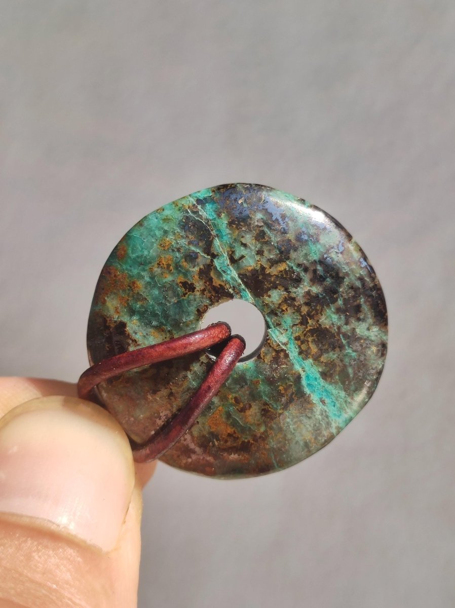 Chrysocoll Chrysokolla Donut 30mm Edelstein Kette Heilstein Schutzsymbol Mann Frau Glück HIPPIE GOA Boho Tibet Ethno Natur Rarität Geschenk - Art of Nature Berlin