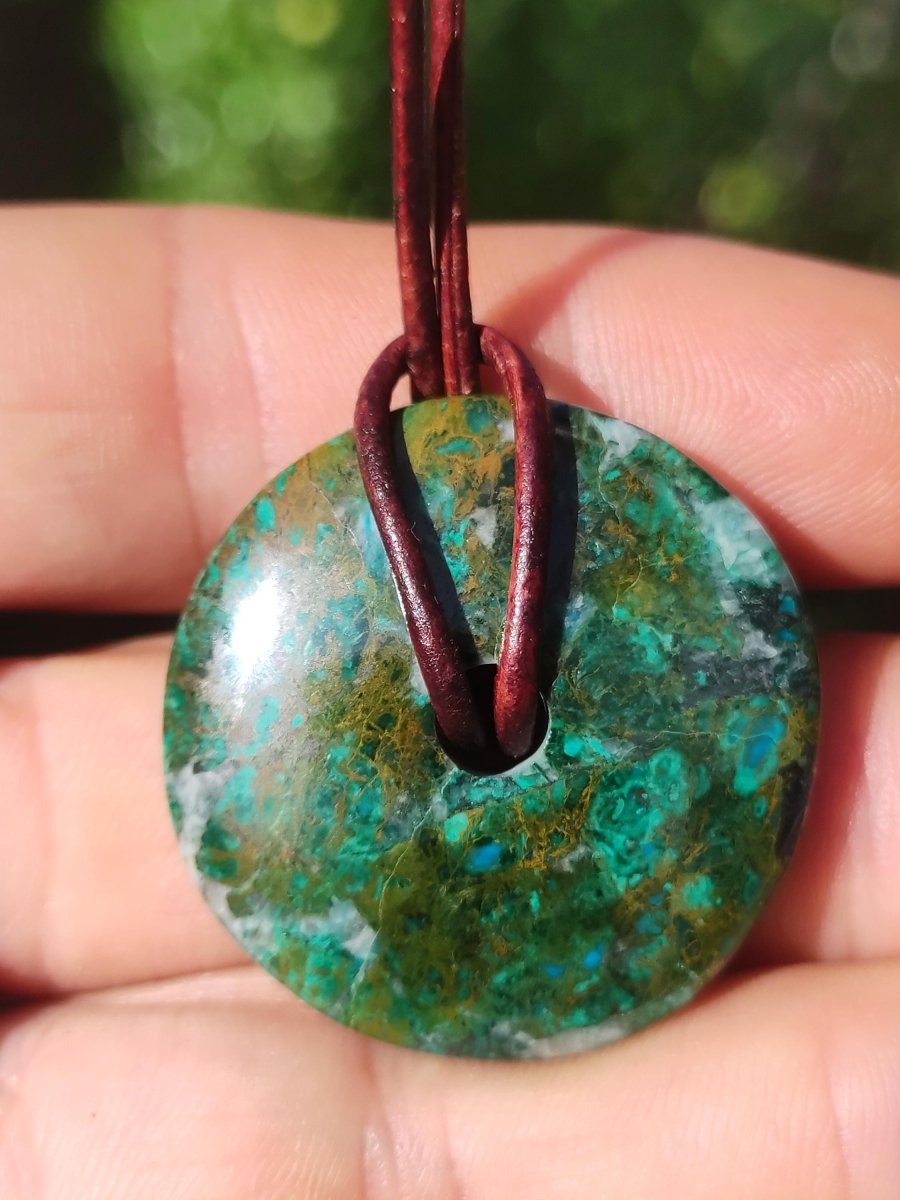 Chrysocoll Chrysokolla Donut 30mm Edelstein Kette Heilstein Schutzsymbol Mann Frau Glück HIPPIE GOA Boho Tibet Ethno Natur Rarität Geschenk - Art of Nature Berlin
