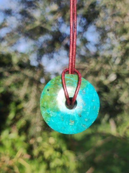 Chrysocoll Chrysokolla Donut 30mm Edelstein Kette Heilstein Schutzsymbol Mann Frau Glück HIPPIE GOA Boho Tibet Ethno Natur Rarität Geschenk - Art of Nature Berlin
