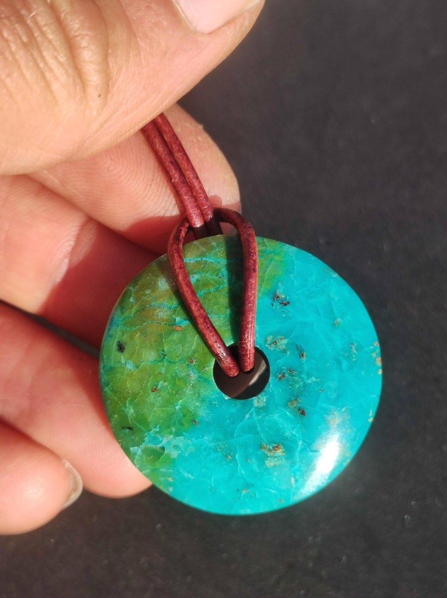 Chrysocoll Chrysokolla Donut 30mm Edelstein Kette Heilstein Schutzsymbol Mann Frau Glück HIPPIE GOA Boho Tibet Ethno Natur Rarität Geschenk - Art of Nature Berlin