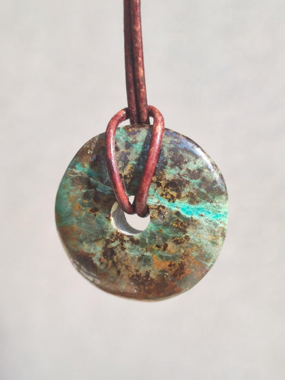 Chrysocoll Chrysokolla Donut 30mm Edelstein Kette Heilstein Schutzsymbol Mann Frau Glück HIPPIE GOA Boho Tibet Ethno Natur Rarität Geschenk - Art of Nature Berlin