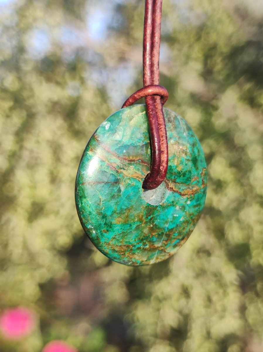 Chrysocoll Chrysokolla Donut 30mm Edelstein Kette Heilstein Schutzsymbol Mann Frau Glück HIPPIE GOA Boho Tibet Ethno Natur Rarität Geschenk - Art of Nature Berlin
