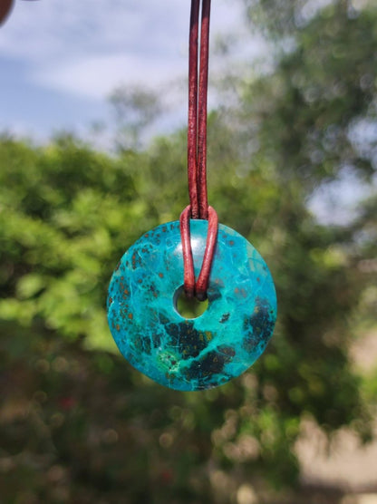 Chrysocoll Chrysokolla Donut 30mm Edelstein Kette Heilstein Schutzsymbol Mann Frau Glück HIPPIE GOA Boho Tibet Ethno Natur Rarität Geschenk - Art of Nature Berlin