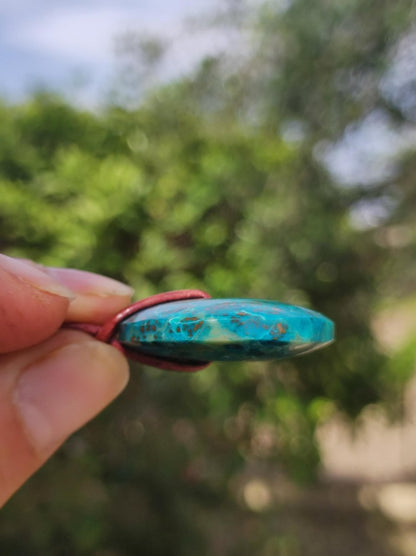 Chrysocoll Chrysokolla Donut 30mm Edelstein Kette Heilstein Schutzsymbol Mann Frau Glück HIPPIE GOA Boho Tibet Ethno Natur Rarität Geschenk - Art of Nature Berlin