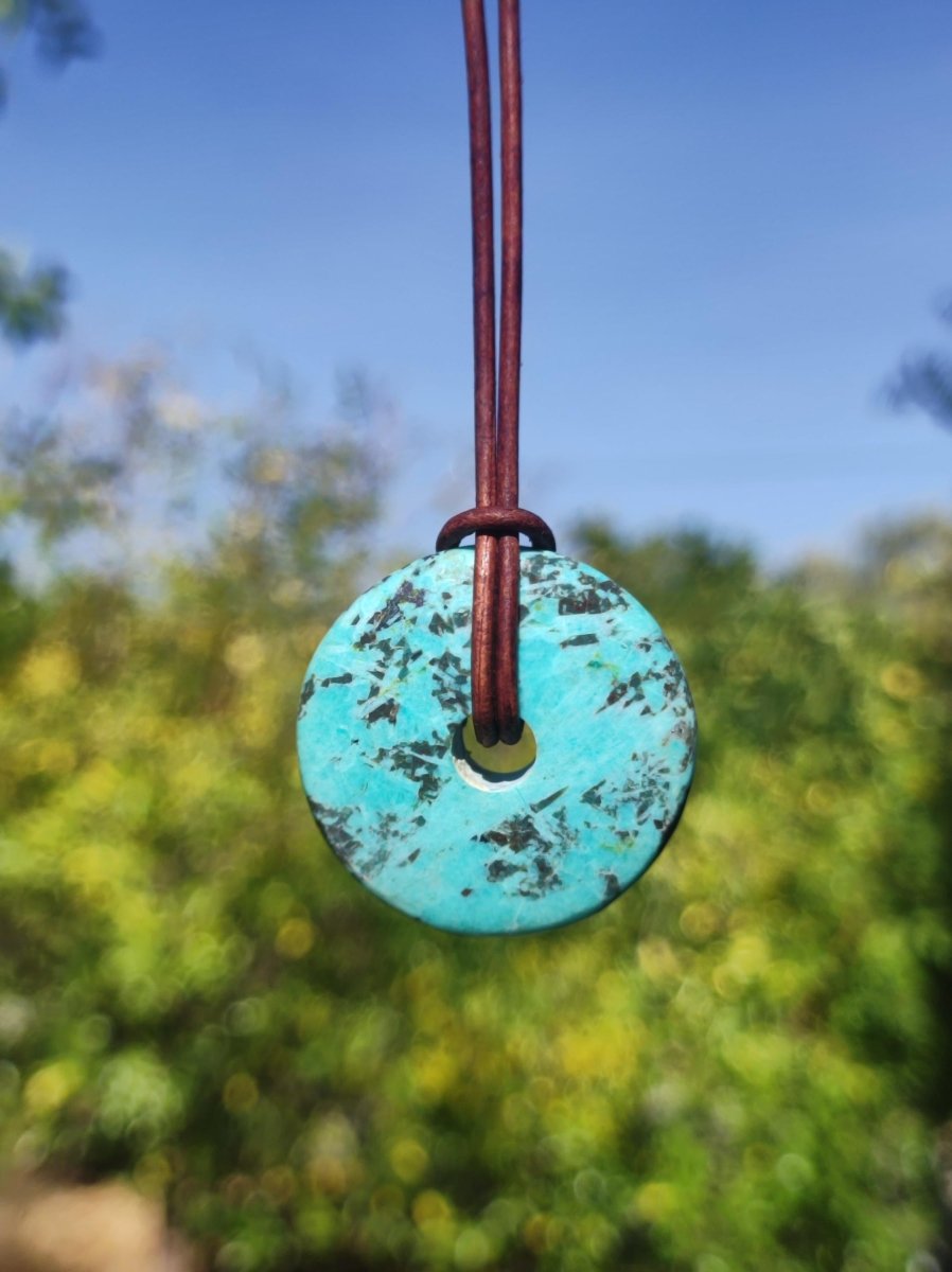 Chrysocoll Chrysokolla Donut 30mm Edelstein Kette Heilstein Schutzsymbol Mann Frau Glück HIPPIE GOA Boho Tibet Ethno Natur Rarität Geschenk - Art of Nature Berlin